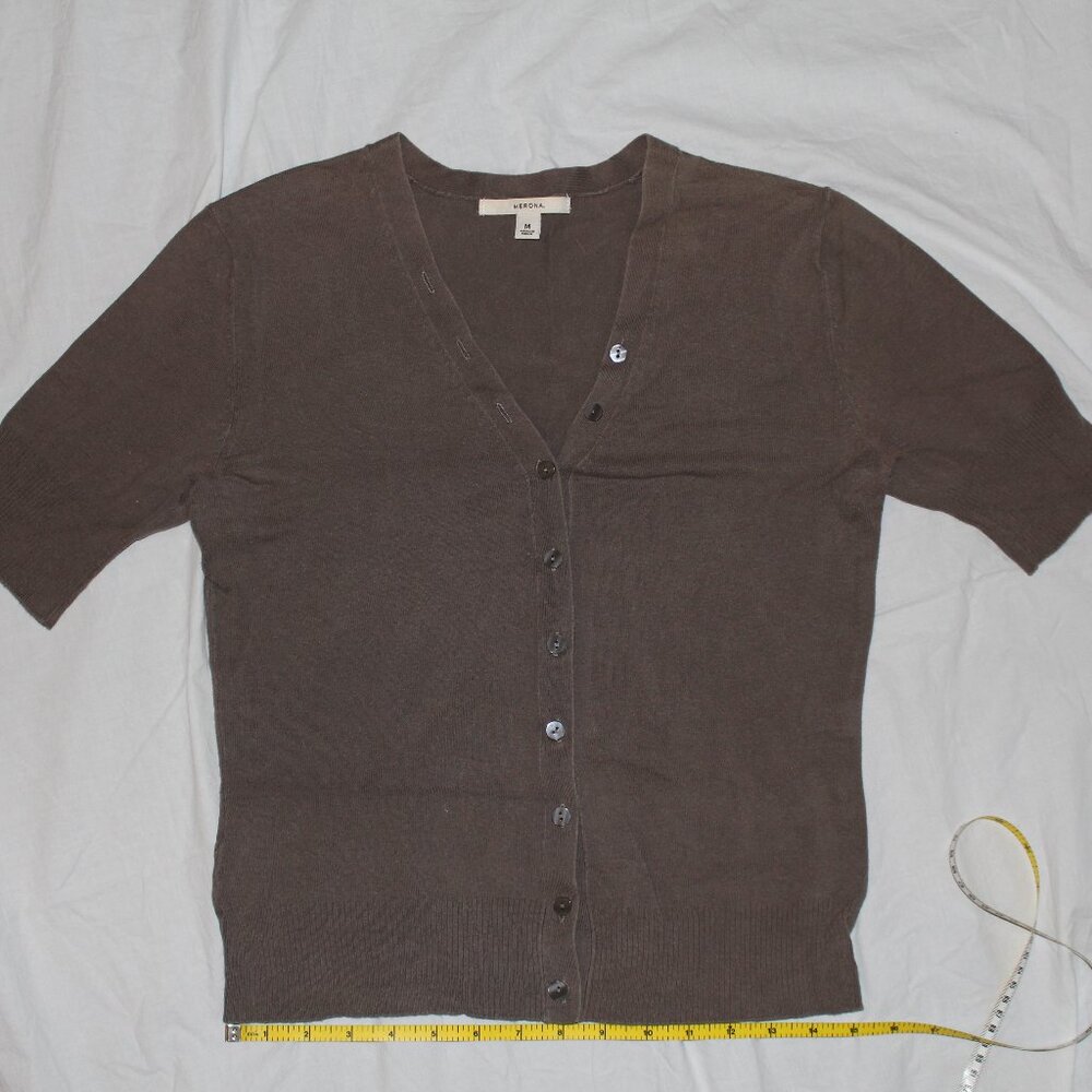 Merona Brand Taupe/Putty Colored Short Sleeve Button Down Cardigan Sweater - Picture 6 of 13